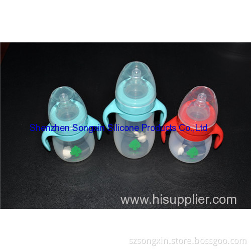 Mini Fda Liquid Silicone Baby Bottle With Handle And Cover And Nipples